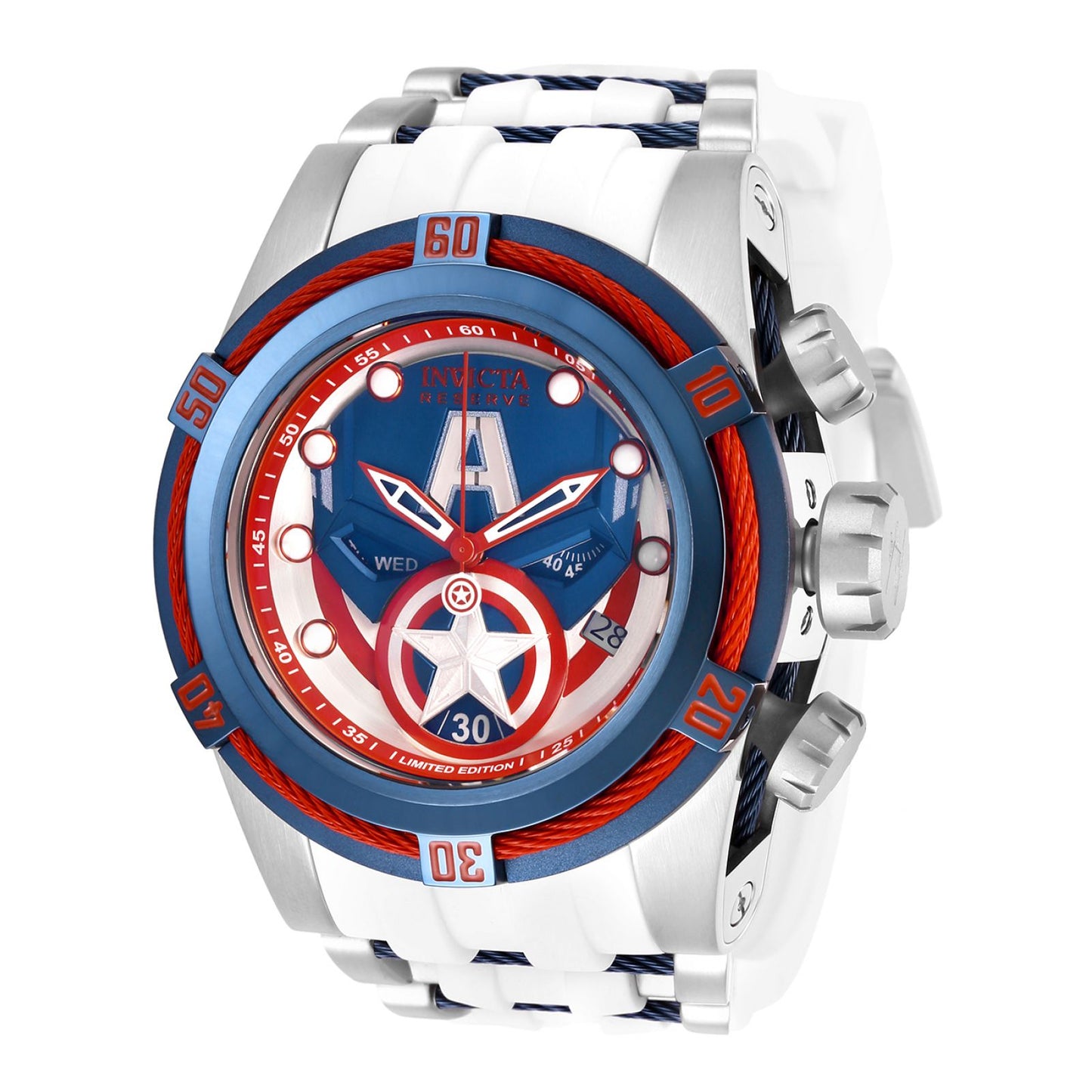 RELOJ CAPITAN AMERICA PARA HOMBRE INVICTA MARVEL 27046 - BLANCO, ACERO, AZUL OSCURO