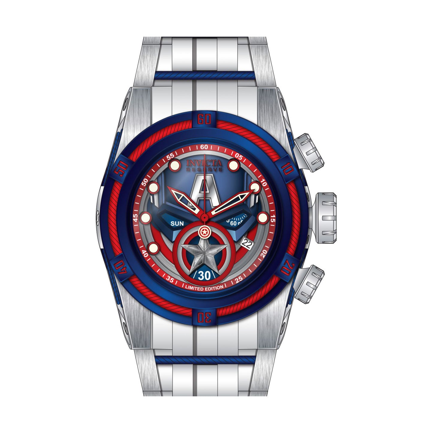 RELOJ CAPITAN AMERICA PARA HOMBRE INVICTA MARVEL 27046 - BLANCO, ACERO, AZUL OSCURO