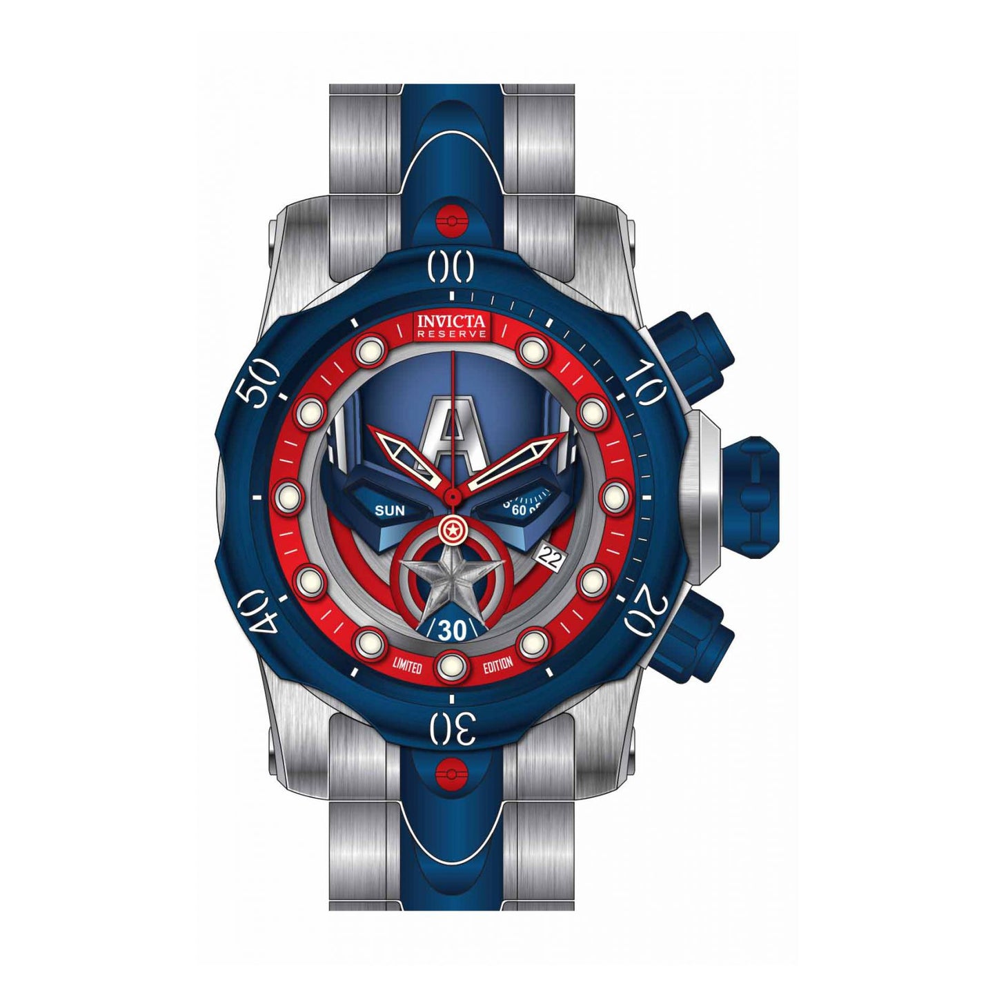 RELOJ CAPITÁN AMÉRICA PARA HOMBRE INVICTA MARVEL 32456 - ACERO, ROJO, AZUL OSCURO