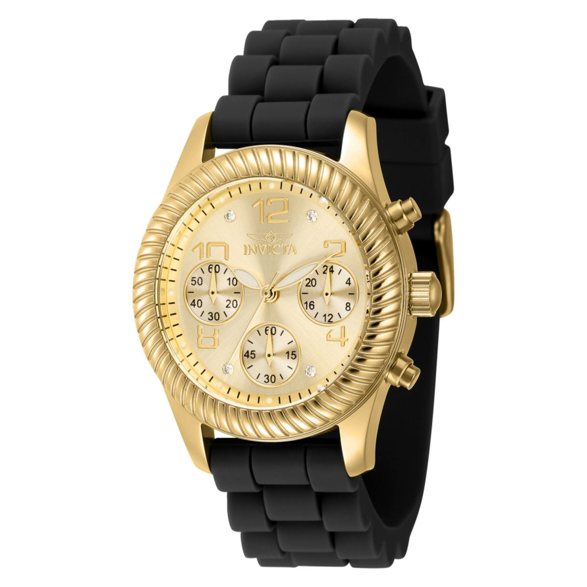 Reloj Deportivo para Mujer Invicta Angel 40305 – Caja Tono Oro con Correa de Silicona Negra y Maquinaria Cuarzo Japonesa (100m)