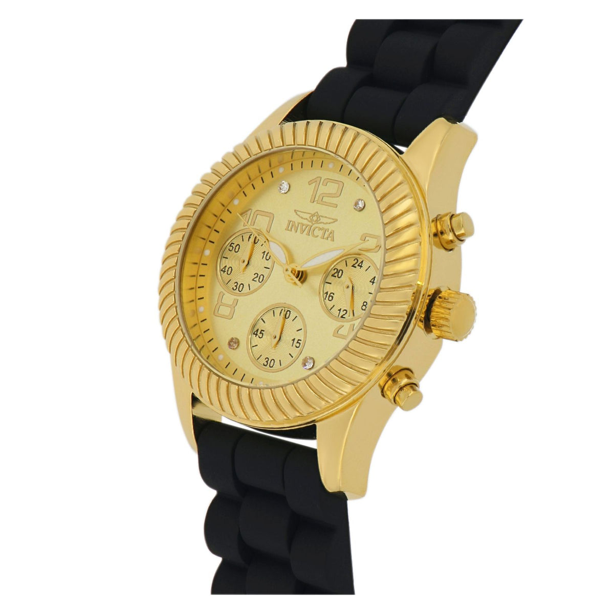 Reloj Deportivo para Mujer Invicta Angel 40305 – Caja Tono Oro con Correa de Silicona Negra y Maquinaria Cuarzo Japonesa (100m)