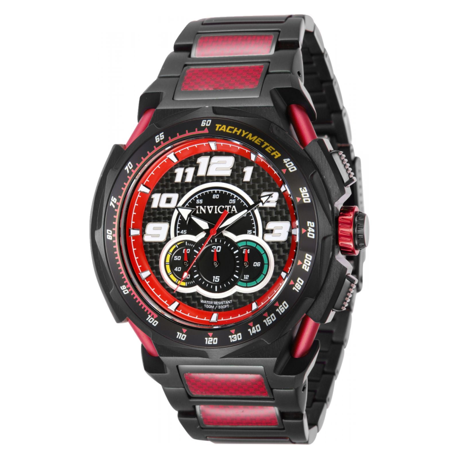 Reloj negro con rojo sale