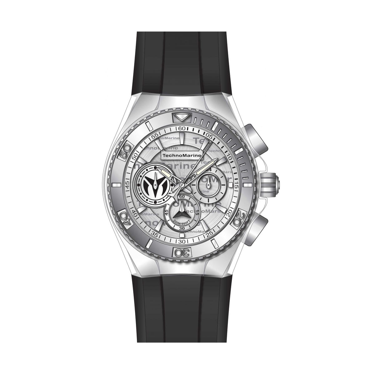 Reloj Deportivo TechnoMarine Cruise TM-118122 para Hombre – Cronógrafo en Acero Inoxidable con Correa de Silicona Negra y Maquinaria Cuarzo (200m)